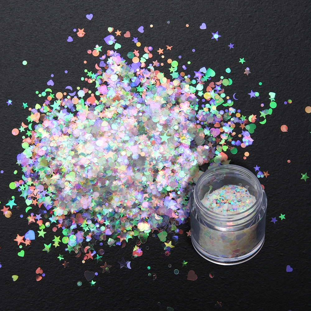 1bottle Mix Mermaid Sequins Star Moon Flakes Nail Art Decorations Heart Holo Shiny Glitters 3d Manicure UV Gel Polish DIY New | Красота и