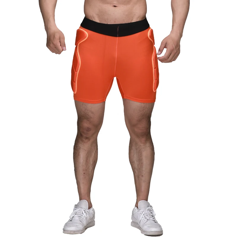 orange shorts Регби футбольные тренировочные штаны футбольные Вратарские штаны шорты конькобежный спорт Брюки утолщенные EVA наколенник с губкой защита бедра - Цвет: orange shorts
