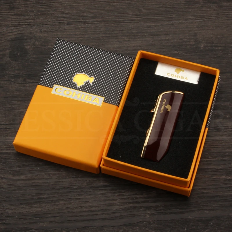 COHIBA металлический сигарный фонарь, зажигалка, ветрозащитная карманная струйная сигаретная зажигалка, многоразовая Бутановая Зажигалка, Пуро зажигалка, подарочная коробка