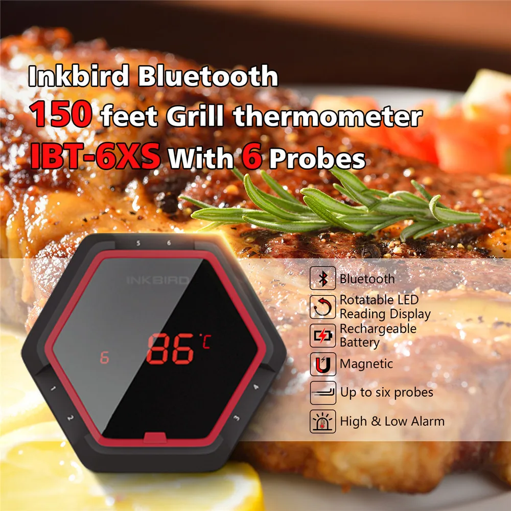 

Inkbird IBT-6XS Meat Thermometer BBQ Thermometer Specialized in Cooking Tech with Precise Temperature&Timer Bluetooth Controlled