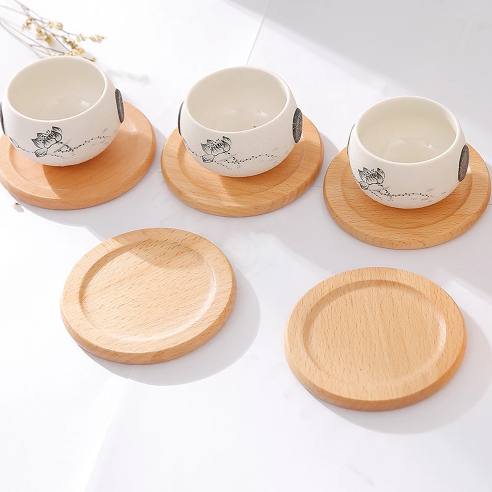 6pcs/set Round Coffee Tool Gift Tea Anti Slip Mat Heat Insulation Cup Pad Office Table Decoration Home Kitchen Wooden |