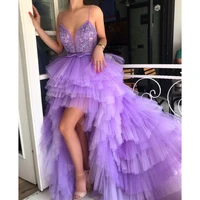purple prom dresses high front and low back lace beading sequins ruffle high low evening dresses beaded formal dresses
