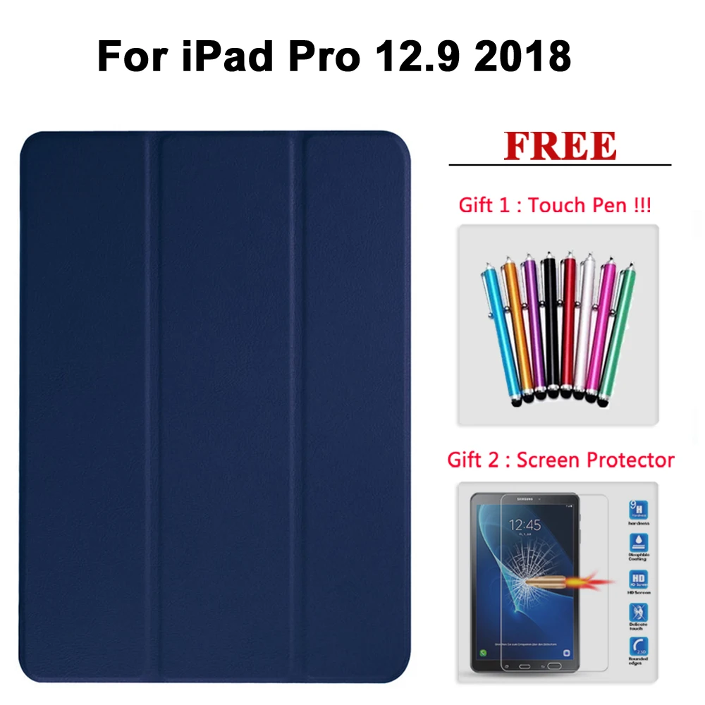 pro 12.9 2018 shenla Защита экрана стекло+ чехол для iPad Pro 12,9 // PU кожаный Умный Магнитный чехол для Apple i Pad pro12.9 - Цвет: pro 12.9 2018 shenla