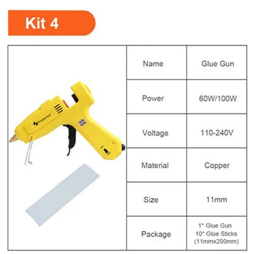 Kit 4 PROSTORMER горячего расплава клея пушка 110-240V Профессиональный Высокая температура ремонт тепловой пистолет пневматические инструменты сделай-сам 20/100/150/300 Вт клеевой пистолет - Цвет: Kit 4