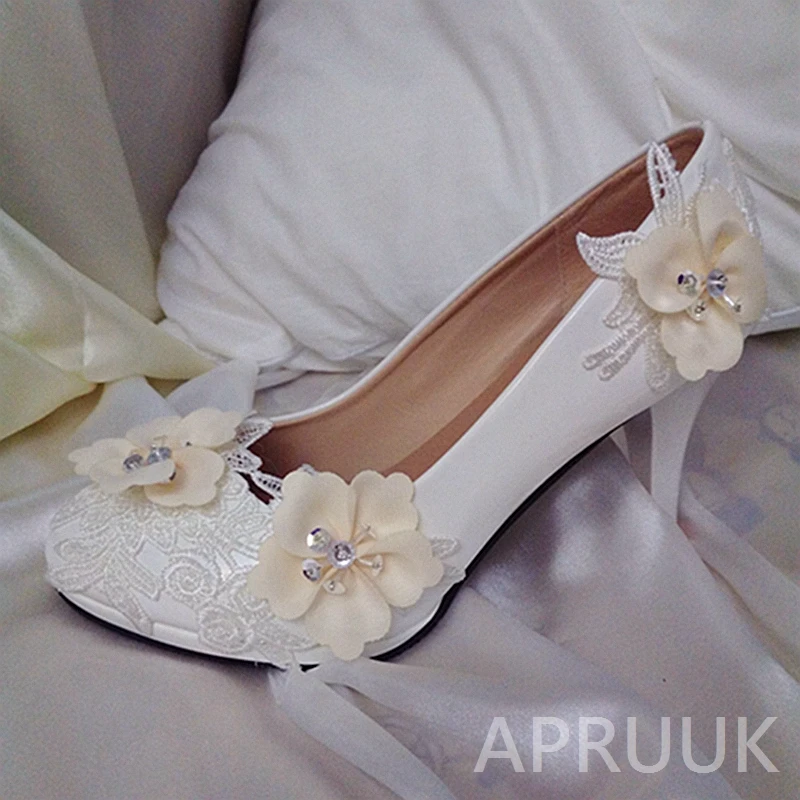 

9CM super high heels lace flowers wedding pumps shoes bride champagne platforms handmade lace plus size 41 42 bridal pumps shoe