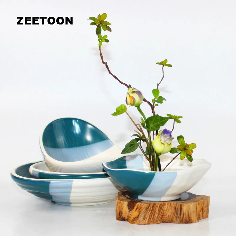 Японская Цветочная композиция Zen неглубокая чаша грубая керамическая ваза