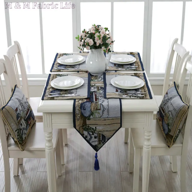 Набор украшений для стола из хлопка и полиэстера скатерть в стиле ретро с