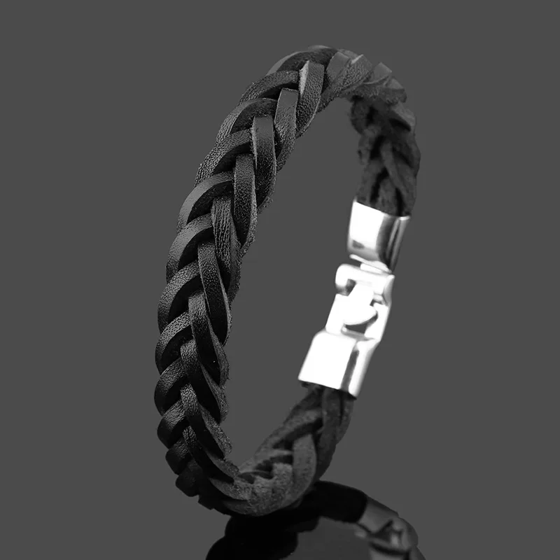 Fashion Stainless Steel Chain Bracelet Leather Men Vintage Men's Knitted Jewelry | Украшения и аксессуары