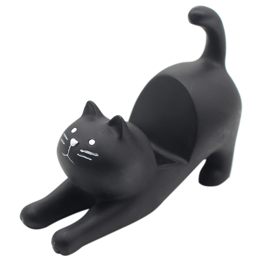 Черный Держатель для телефона с 3D рисунком из мультфильма прочная портативная настольная подставка для мобильного телефона в форме кошки#0314 - Цвет: Черный