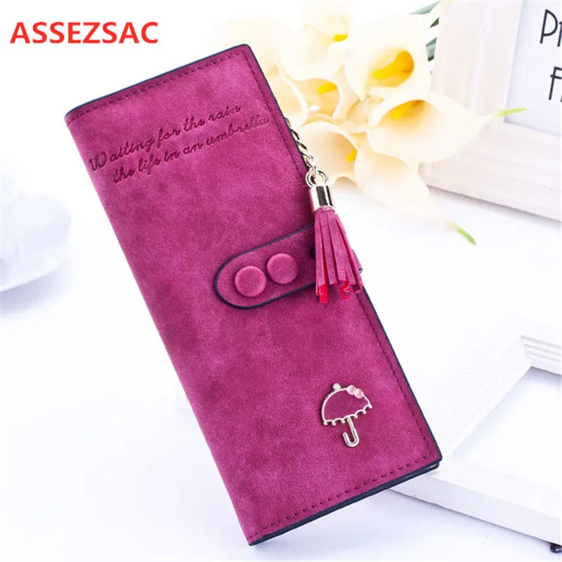 ASSEZSAC женский длинный кошелек модные женские кошельки с кисточками декоративный зонтик из искусственной кожи ID держатель для карт скраб женский клатч Bolsas