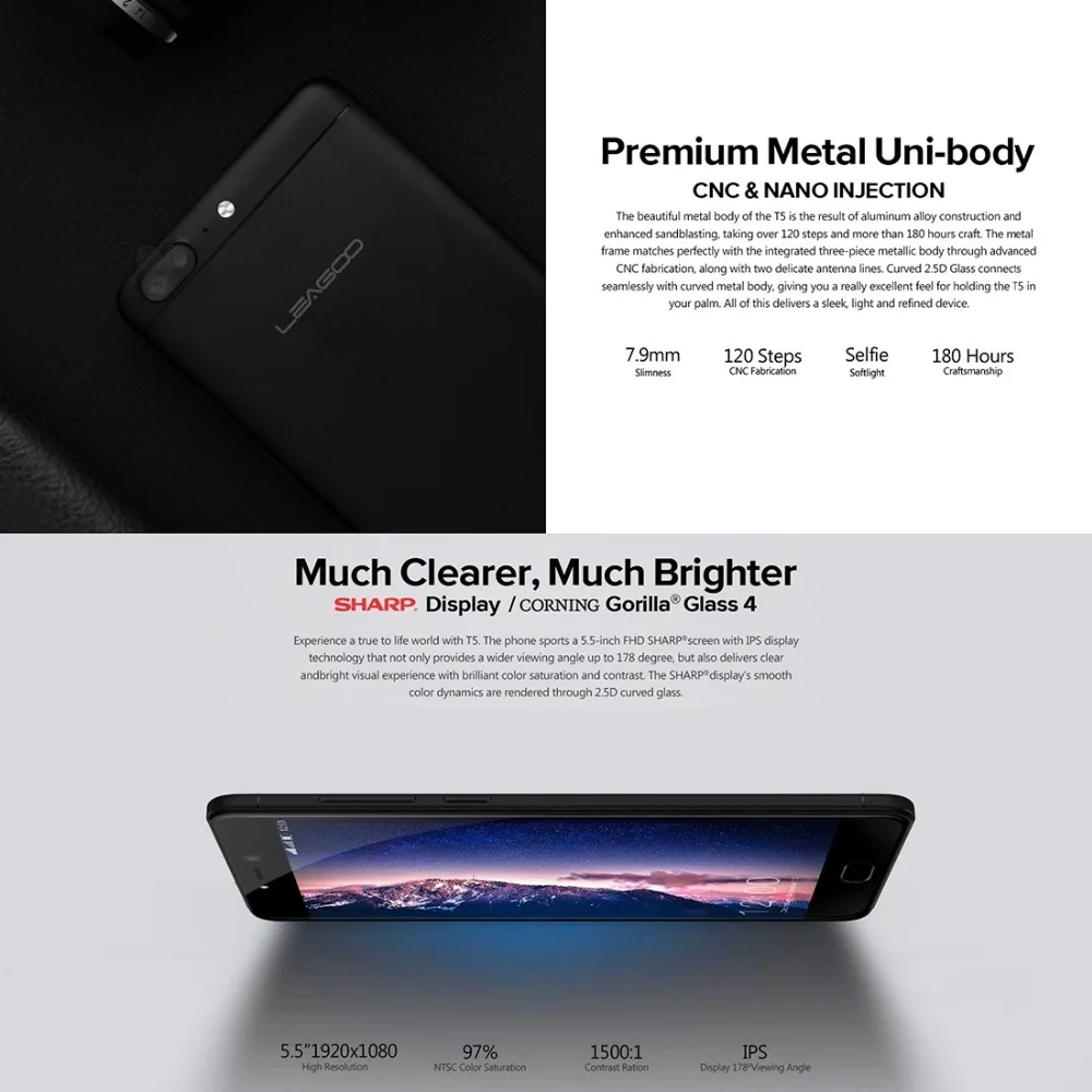 Leagoo T5 Android 7.0 5.5 дюйма FHD Смартфон 4 ГБ Оперативная память 64 Встроенная mtk6750t