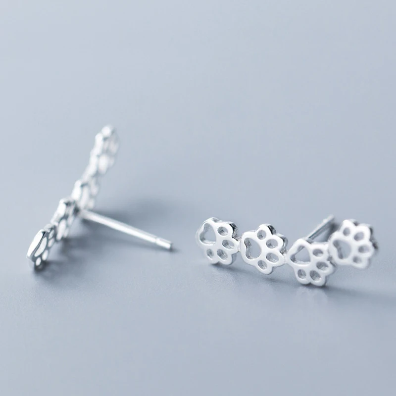 New 925 Sterling Sliver Animal Dog Claw Hollow Stud Earrings Women Simple Anti Allergic Cute Girls Chrismas Gift | Украшения и