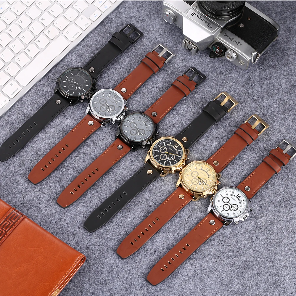 5.2cm Big Case Analog Quartz Watch Men Waterproof Leather Strap Mens Watches Luxury Brand Cagarny Military DZ Relogios Masculino | Наручные