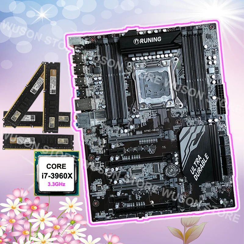 Материнская плата cpu ram bundle Runing X79 материнская плата с 8 слотами для оперативной памяти Intel core i7 3960X3,3 GHz абсолютно новая память 32G(4*8G) 1600MHz