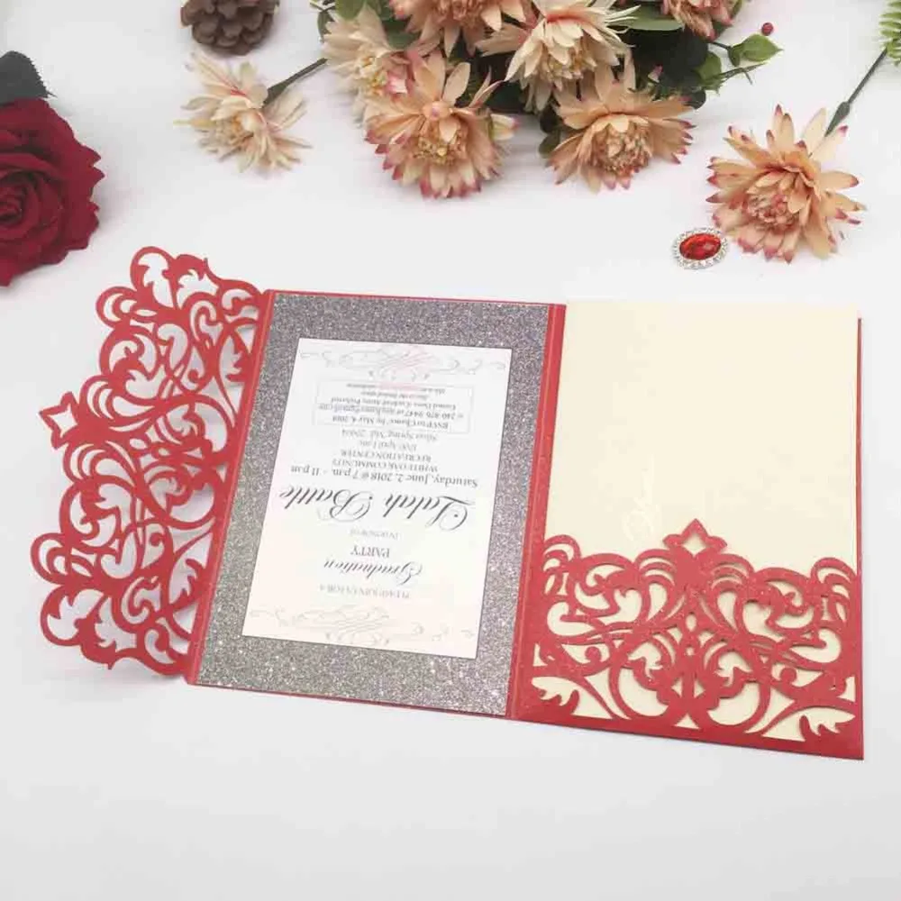 

30Pcs/Lot New Arrival Wedding Invitations Card Hollow Out Lace Birthday Party Invitations Greeting Gift Card RSVP Card