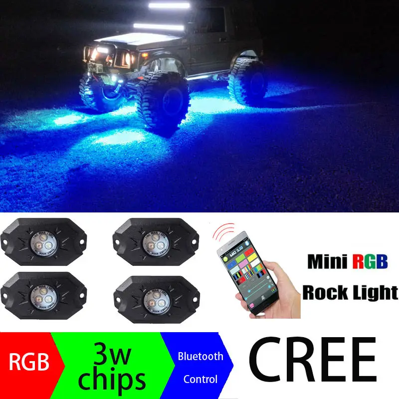 Bluetooth 4 накладки светодиодный RGB Рок Огни Offroad мини рок под автомобиля флеш огни
