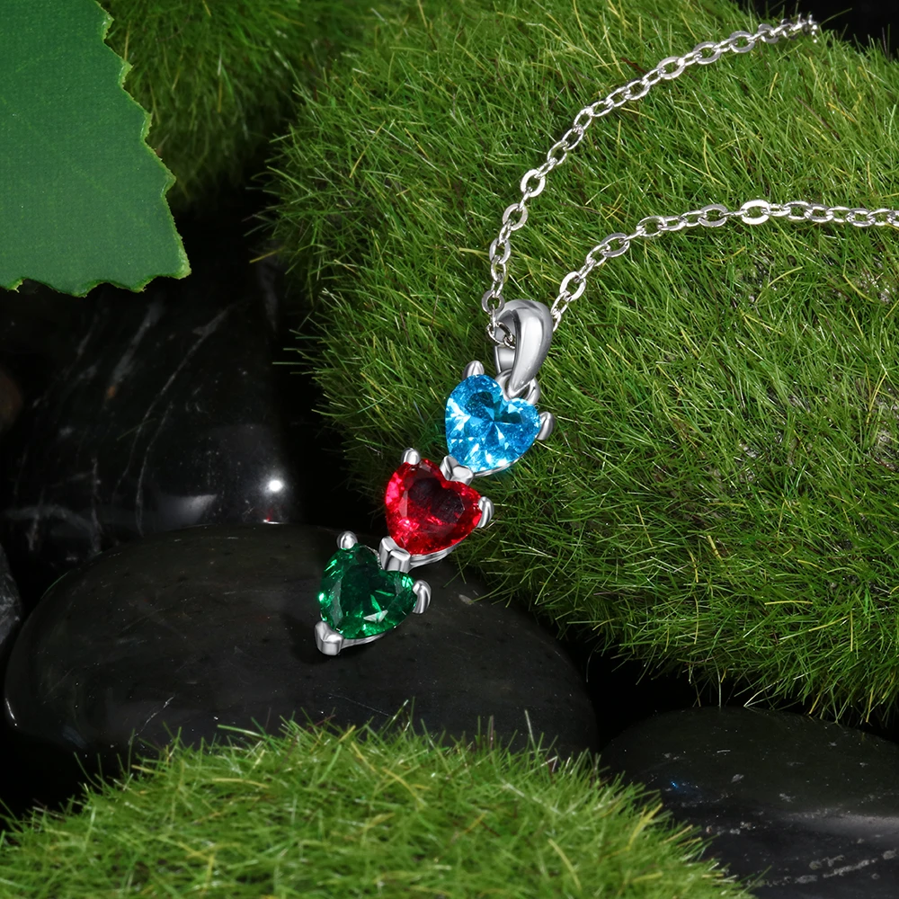 Индивидуальные 3 камня сердце ожерелье и кулоны персонализированный подарок для