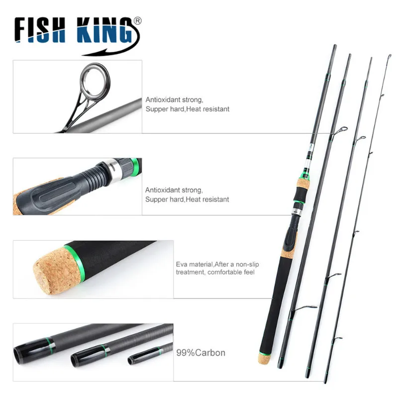 FISH KING 4 секции H power 10-30 г углерод, Сверхлегкий Спиннинг Удочка 10-20LB литье приманки удочки для путешествий