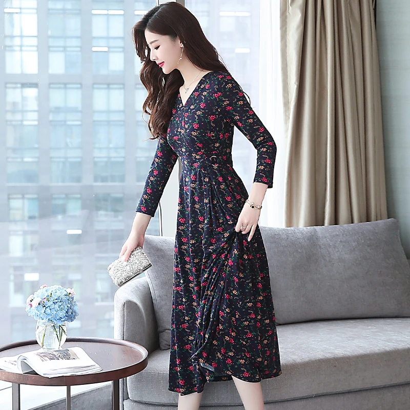 New Summer Vintage Long Sleeve V-neck Large Size MiDi Dress 2019 Bohemian Casual Mature Sexy Women's Club Party Vestidos | Женская