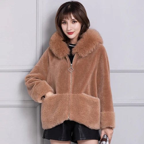 2019 new spring winter women real fox fur jacket loose plus size sheep shearing coats for | Женская одежда