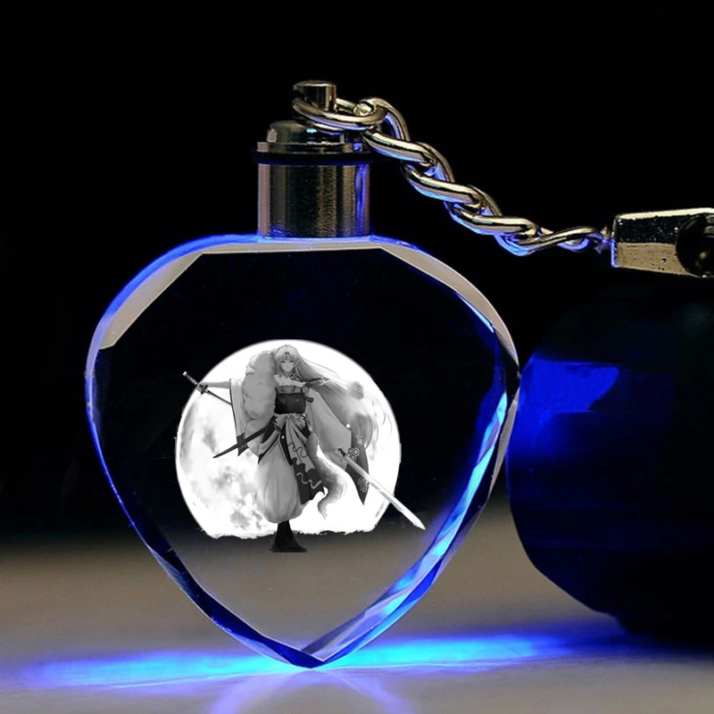 Inuyasha Role Heart-shaped Anime LED Key Chains Figure Keyring Crystal Toy Keychain Light Keyholder Unisex Gifts NEW | Украшения и