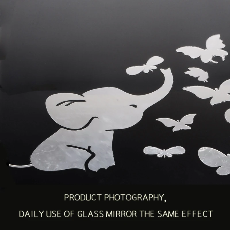 Новый Слон играет Бабочек Стикер DIY Серебряное Зеркало Часы Стены Дома Номер