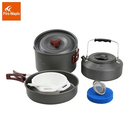 Огненный Клен Открытый набор столовых приборов Cocina Кемпинг горшок Открытый Столовые приборы с чайником Panelas лагерь кухонная посуда для пикника FMC-204 - Цвет: Gray