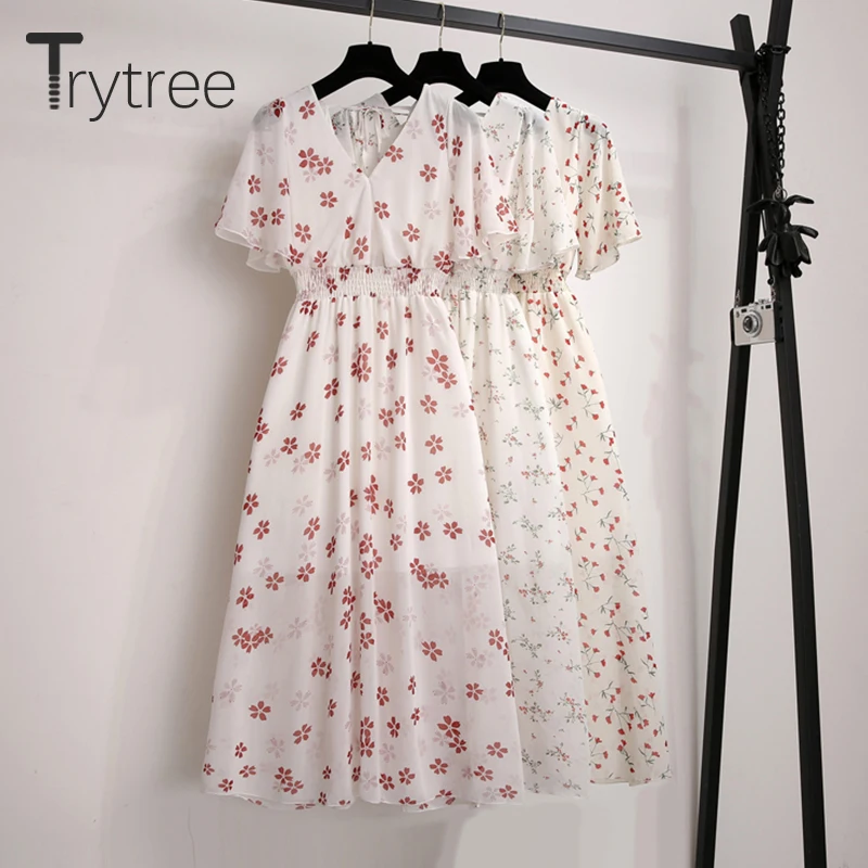 Женское платье с цветочным принтом Trytree Повседневное трапециевидной формы до