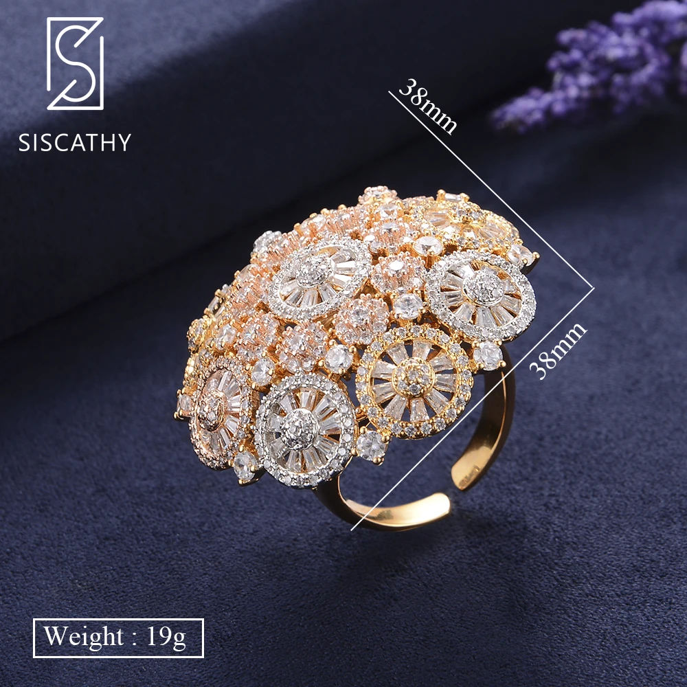 

SisCathy Fashion Luxury Mixed Cubic Zirconia Flower Stud Earrings/Ring Jewelry Set For Women Dubai Wedding Party Jewelry Sets