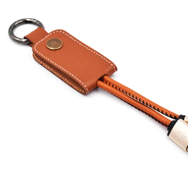 Brown Брелок для ключей из Aokin кожи, usb-кабель для iPhone, микро-usb type-C, брелок для ключей, кабели для samsung, для huawei, быстрая зарядка, линия передачи данных - Цвет: Brown
