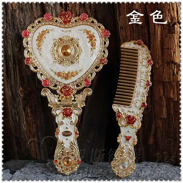 

European vintage heart shape hand mirror makeup mirror frame pocket mirror for girl gift J034