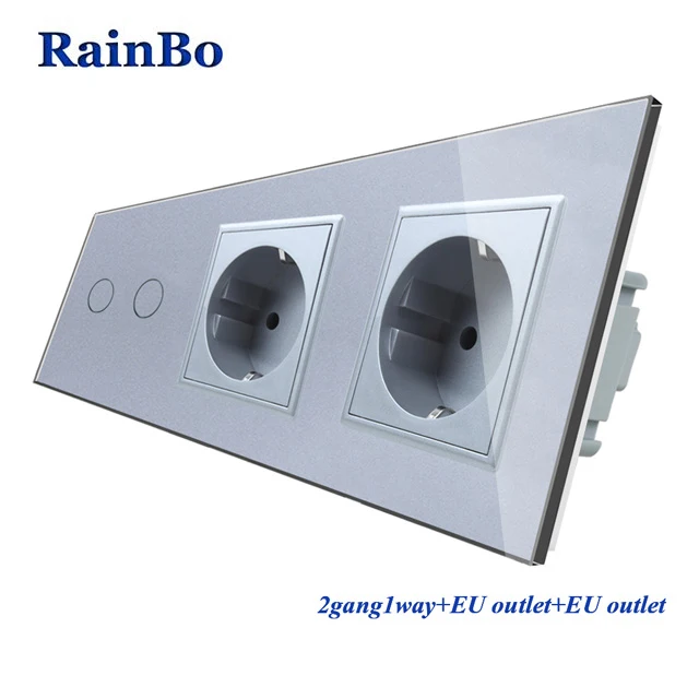 RainBo Кристалл-стеклянная панель-электронная настенная розетка ЕС сенсорный выключатель управления-экран светильник-переключатель 2ганг-1way A39218E8ECW/B - Цвет: Gray