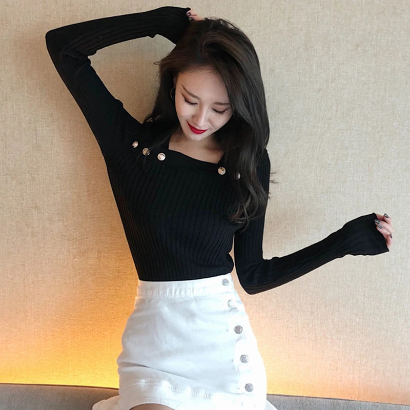 Women Knitted Jumper Sweater And Pullovers Korean Fashion Style Autumn Winter 2019 New Casual Black Tops | Женская одежда