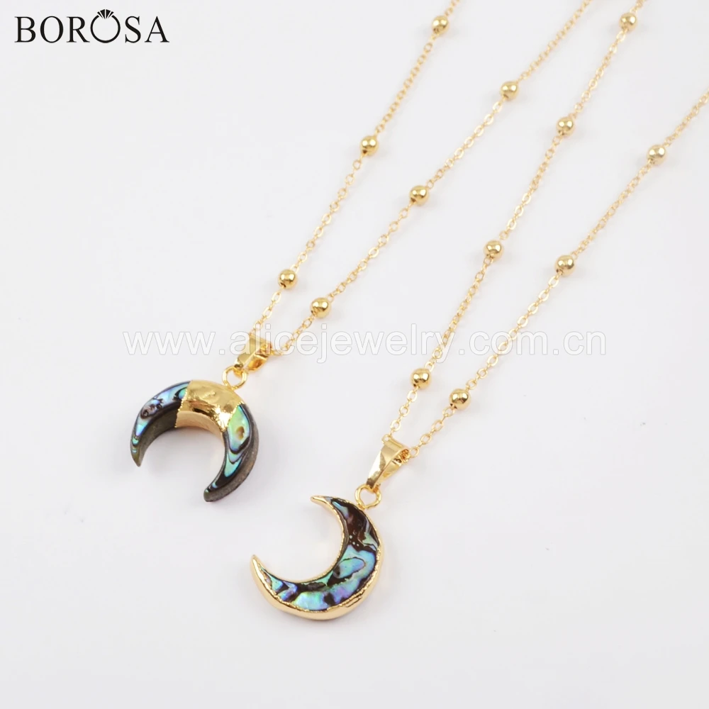 

BOROSA 6 шт., ожерелье с подвеской из натурального абалона, 20 дюймов, модное золотое ожерелье в виде рога, женские массивные ювелирные изделия G1717