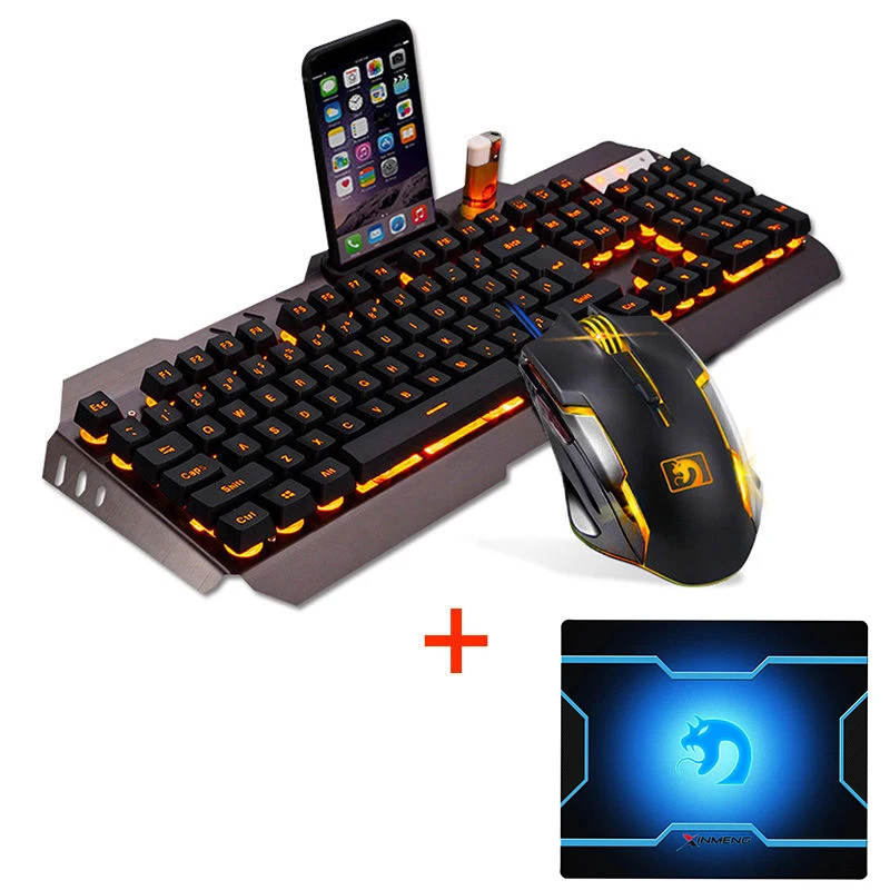 

M398 Wired Orange LED Backlit Ergonomic Usb Gaming Keyboard Mouse Combo + 2400DPI Optical 6 Buttons Gamer Mouse Sets + Mouse Pad
