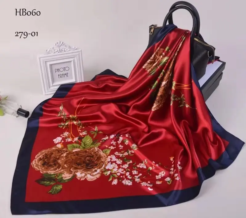 black red BYSIFA зимний мужской женский черно-белый Шелковый шарф 90*90 см Универсальный геометрический узор большой квадратный шарф обертывания мусульманский головной платок - Цвет: black red