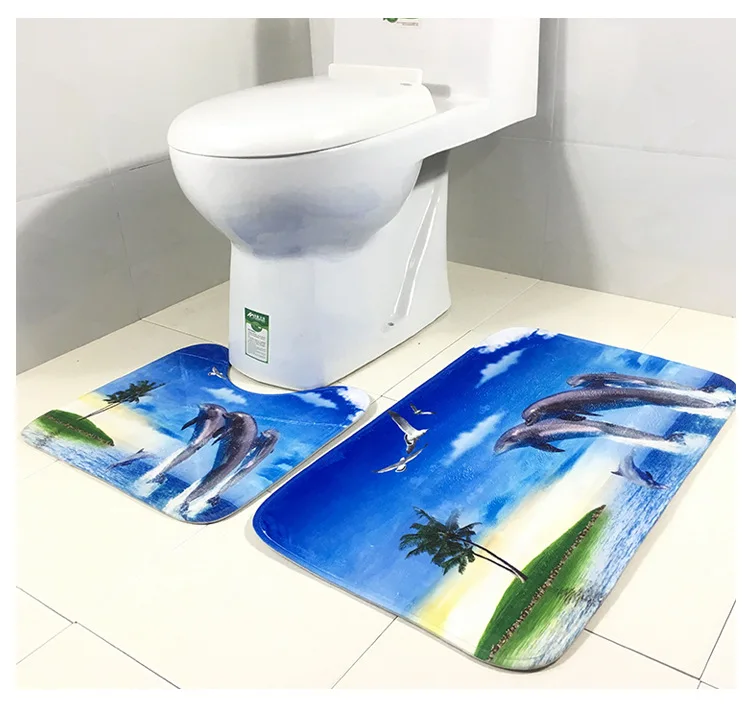 

Zeegle Beach Starfish Pattern 2Pcs Bath Mat Set Flannle Toilet Mats Absorbent Toilet U-shape Mat Bathroom Rugs Shower Room Mat