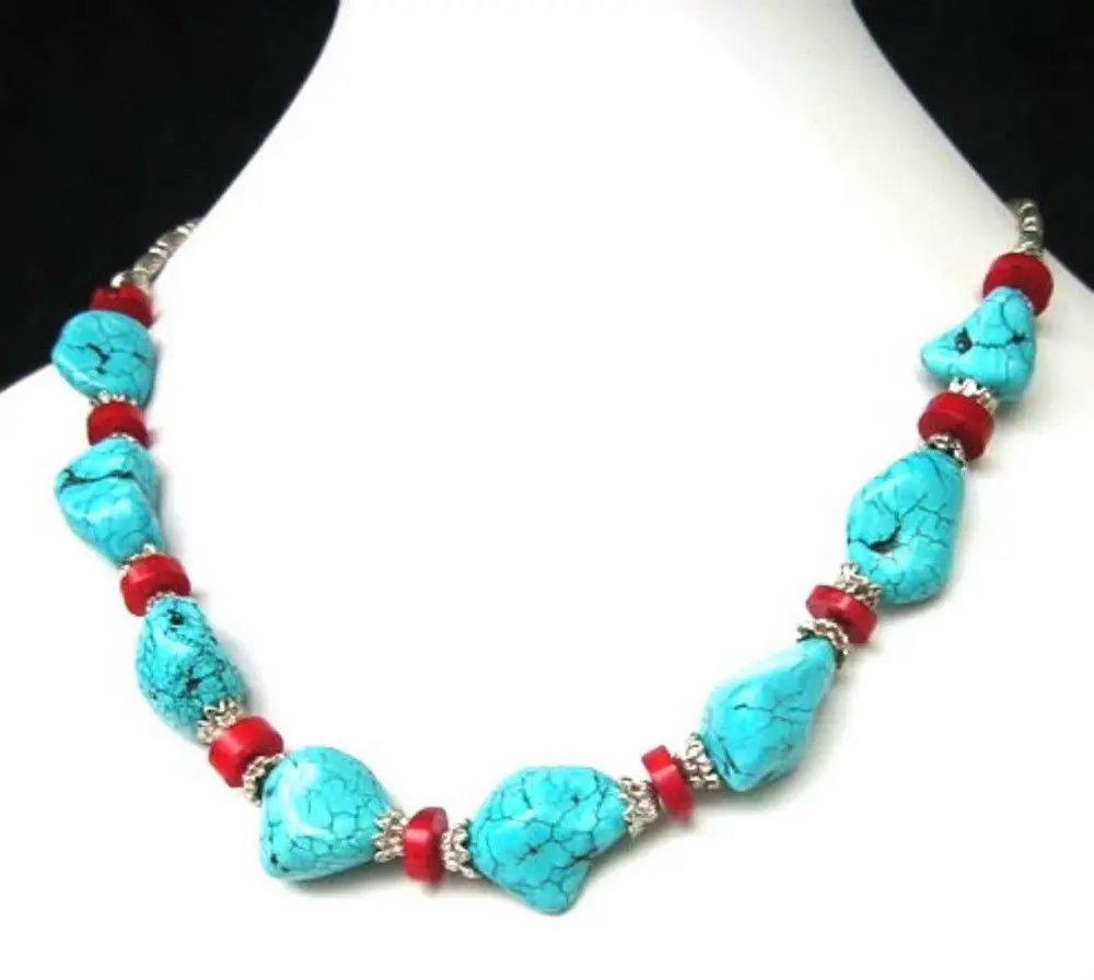 

Free shipping Jew2929 Refined Tibet style Tibetan Silver stunning &Red Coral beads Necklace