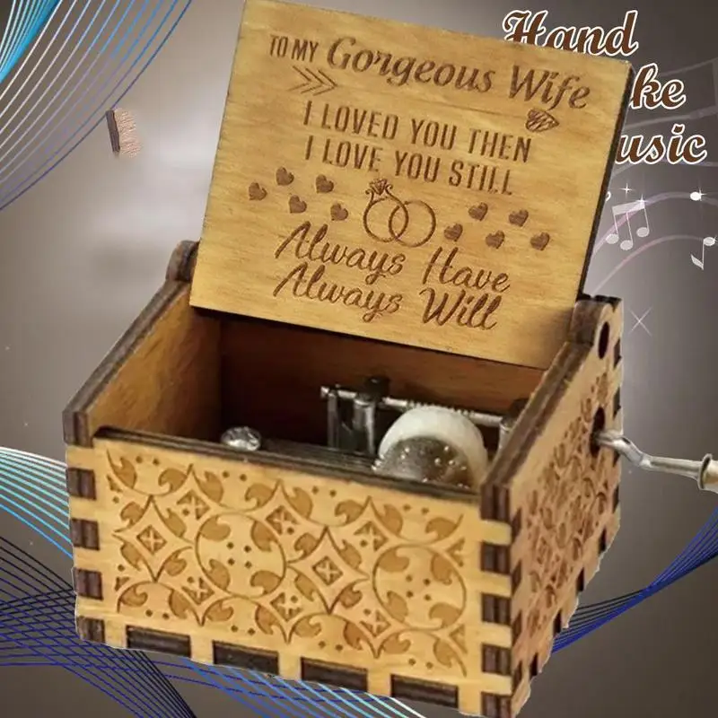 Woden Music Box You are my sunshine Theme Music Antique Carved Wooden Hand Crank for Wife and Son Gifts Birthday Gift