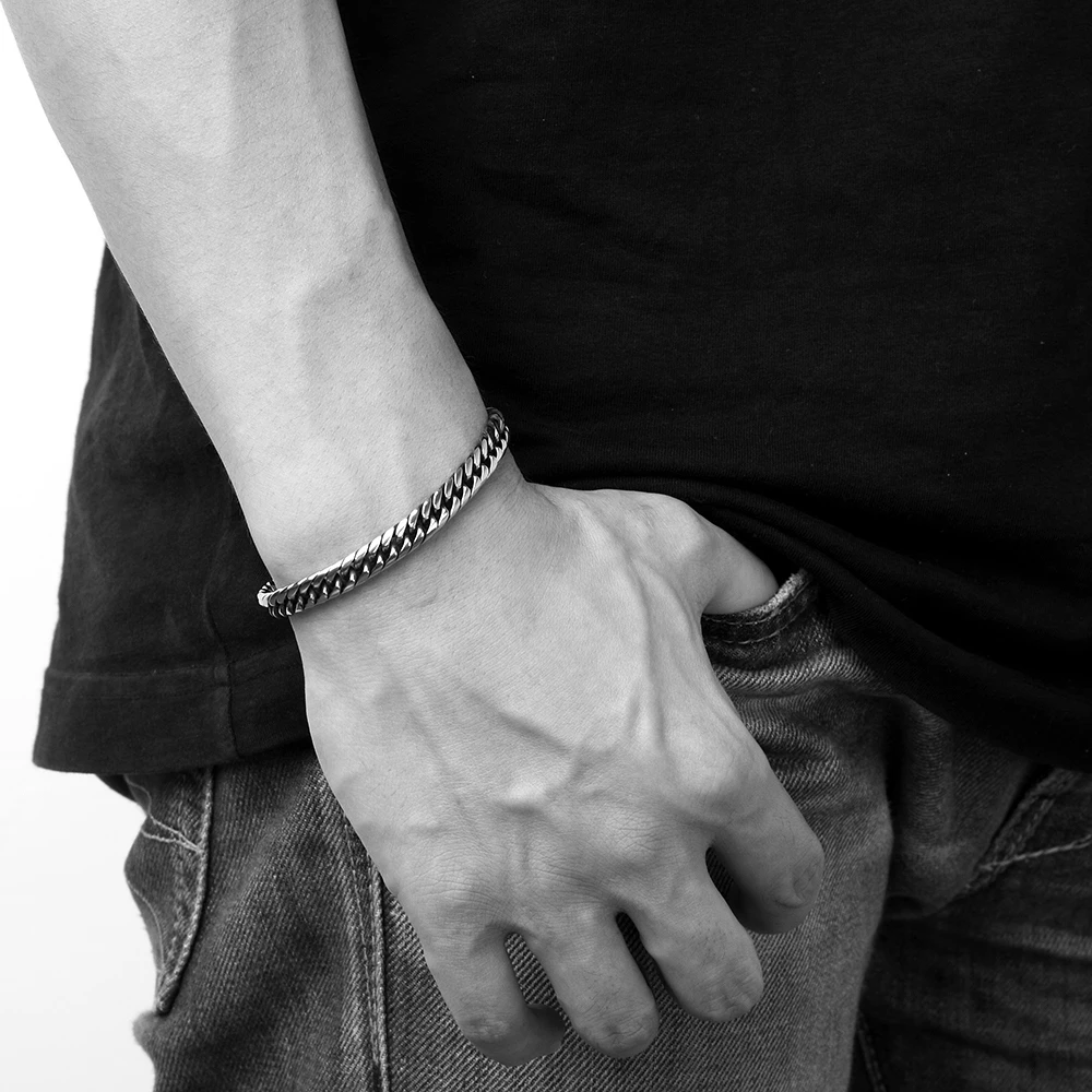 Мужчины браслет серебряный цвет из нержавеющей стали и мужской аксессуар хип-хоп