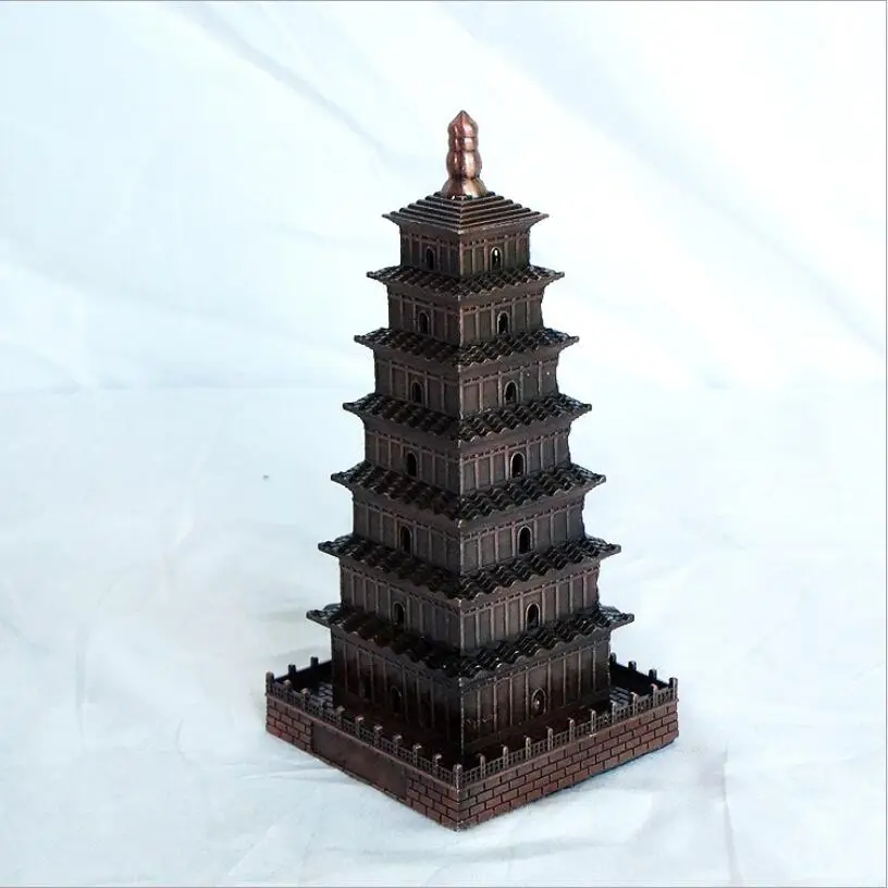 Xi'an металлическая большая пагода дикого гуся модель Строительная фигурка фэн шуй пагода предметы интерьера декоративное украшение для дома