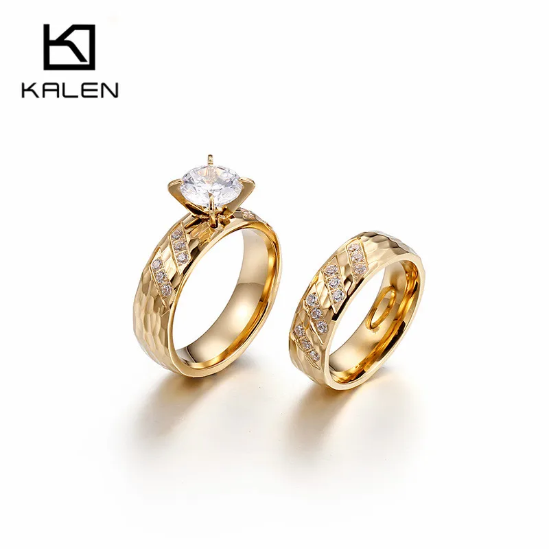 Kalen, Италия, золотые обручальные кольца на палец для пар, для женщин, нержавеющая сталь, циркон, свадебные кольца для возлюбленной, модные свадебные украшения