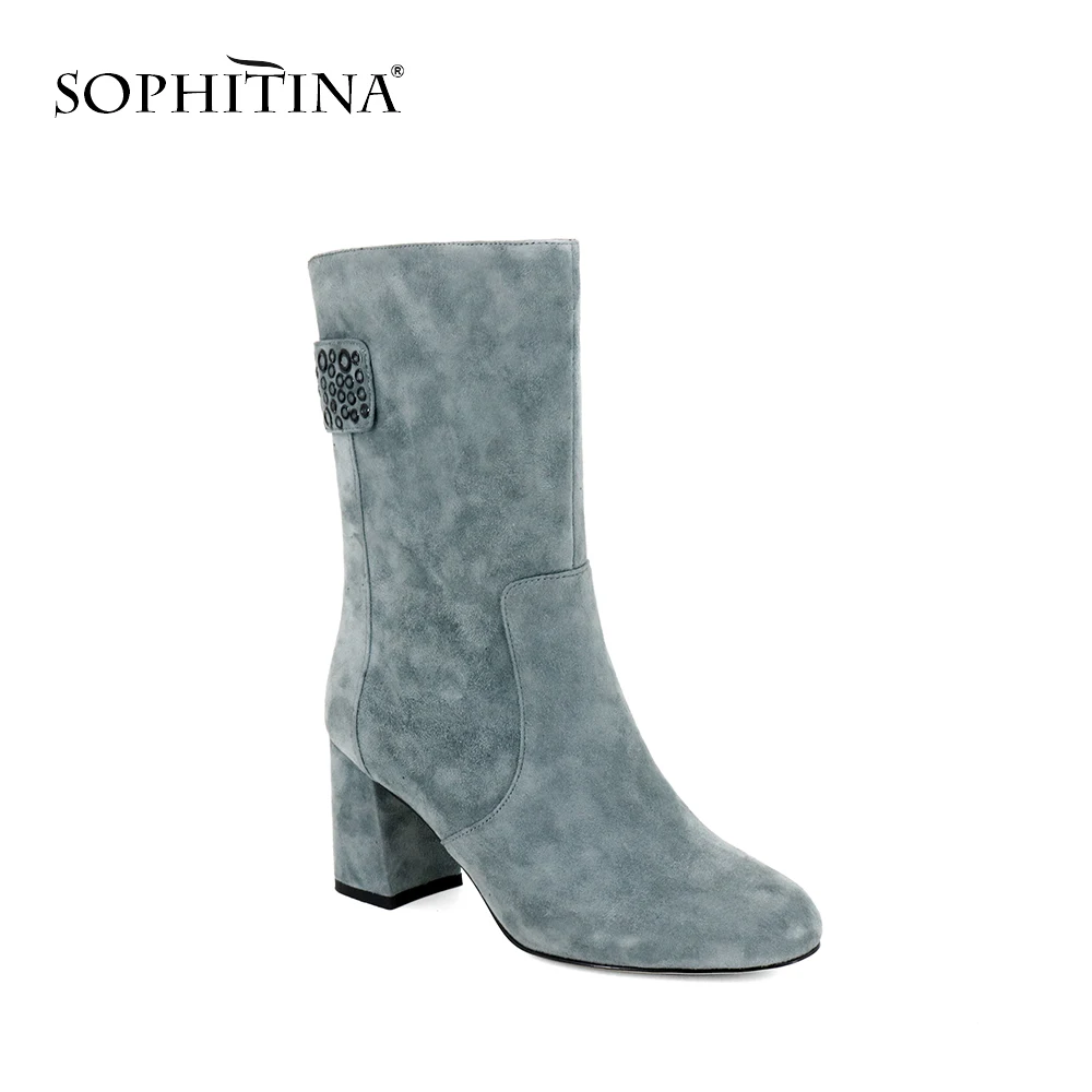Женские сапоги до середины икры SOPHITINA теплые короткие плюшевые ботинки на