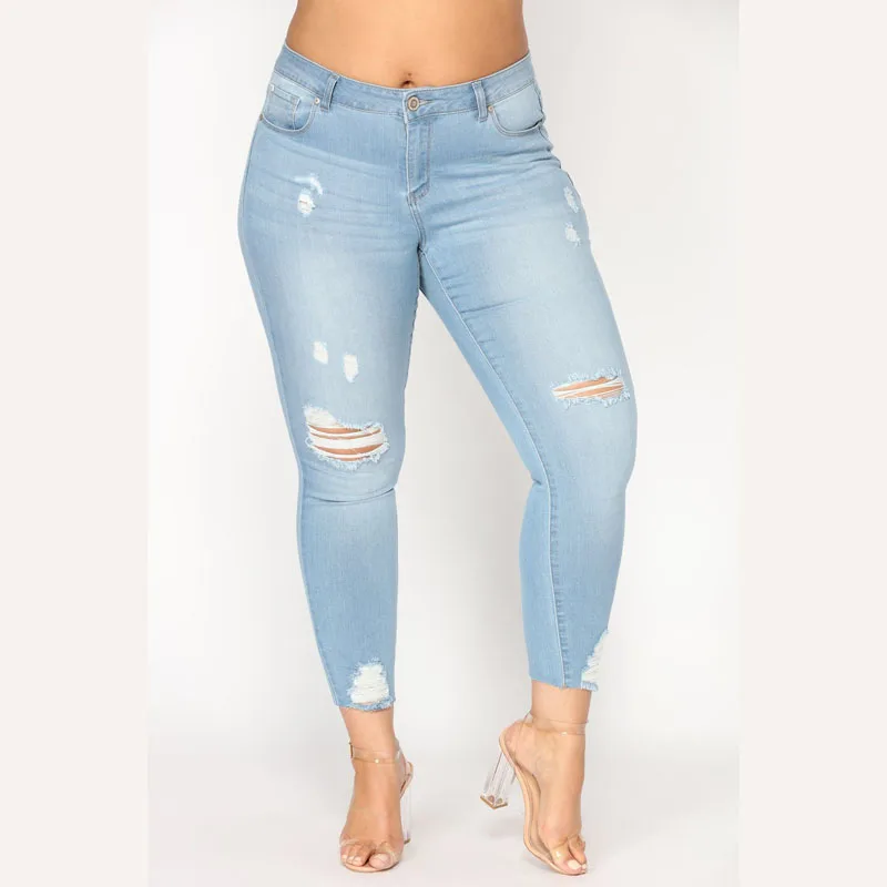 

Blue Ripped Skinny Jeans For Women Hight Waist Hole Denim Basic Pencil Pants Trousers 2018 Casual Bleash Wash Jean Femme Mujer