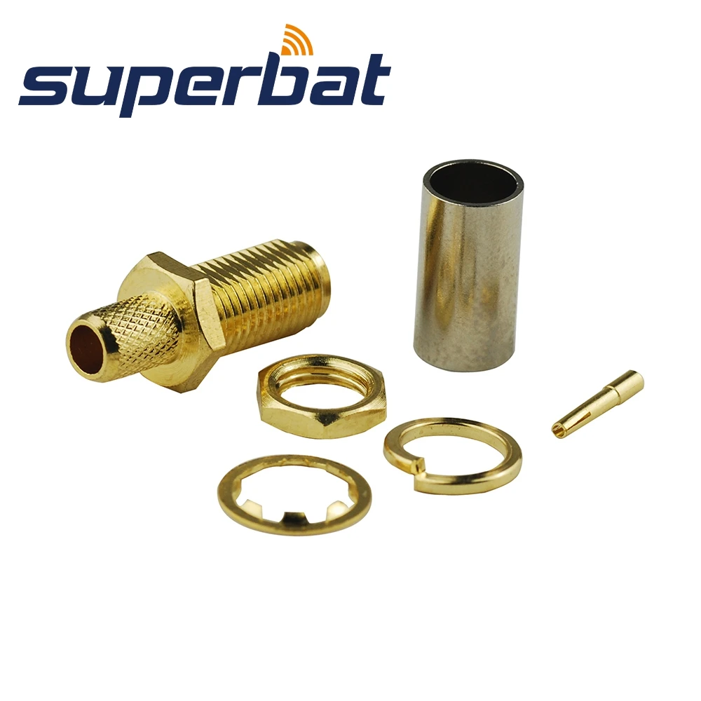 Superbat 10pcs SMA 50 Ohm Crimp Female Bulkhead Connector for Coaxial Cable RG58 LMR195 RG400 RG142