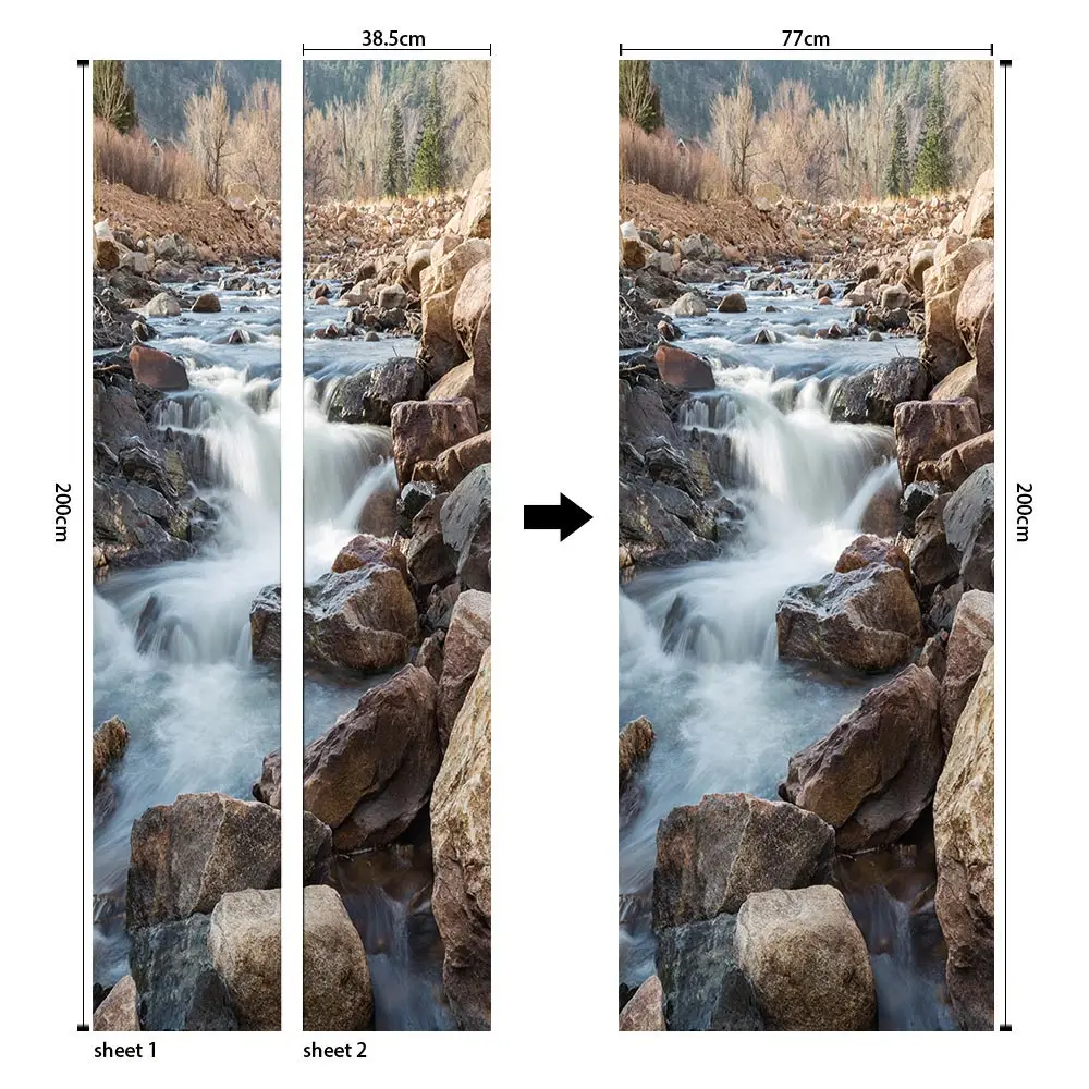 3D Spectacular Waterfall Door Stickers DIY Mural Selfadhesive Wallpaper Removable Waterproof Poster Stickers Home Decor Decals