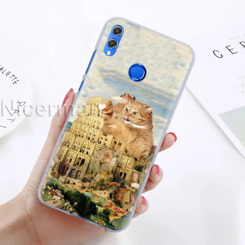 Забавный цветной прозрачный чехол с рисунком кота для huawei Honor Y9 Y7 Y5 Y6 Y9 Honor 10 20 Lite 8X 8A Play чехол для телефона
