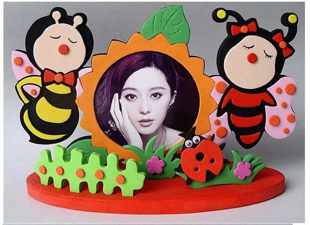bee Happyxuan Дети DIY eva фоторамка наборы для ремесла дошкольного ребенка творческие обучающие игрушки для детей сова динозавр рыба - Цвет: bee