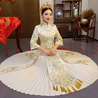 vintage chinese style formal dress royal phoenix wedding cheongsam costume red bride traditional tang suit embroidery qipao new