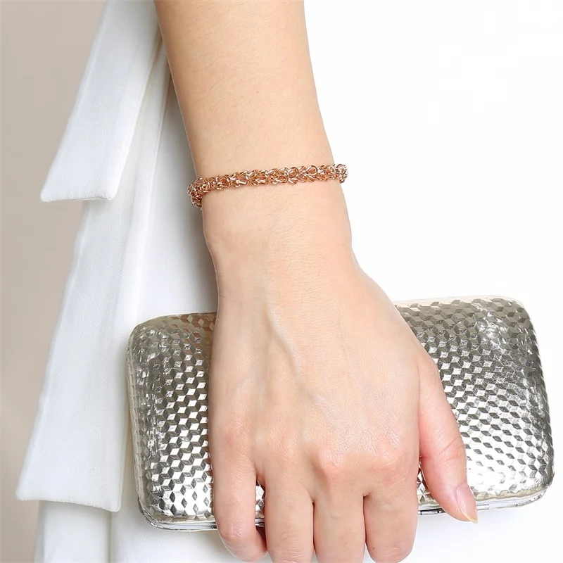 585 розовое золото цепи браслет для женщин нержавеющая сталь Pulseira Feminina аксессуары не выцветает